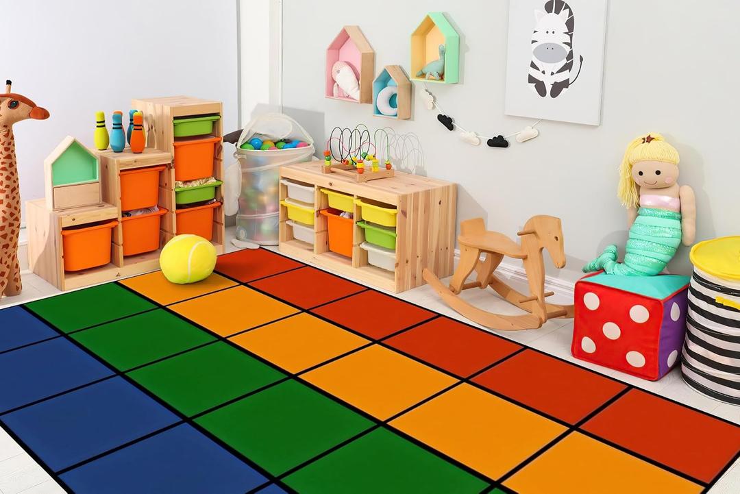 Classroom Rug Elementary 8'x12' Carpets Large Rainbow Rugs 24 Seats for Class