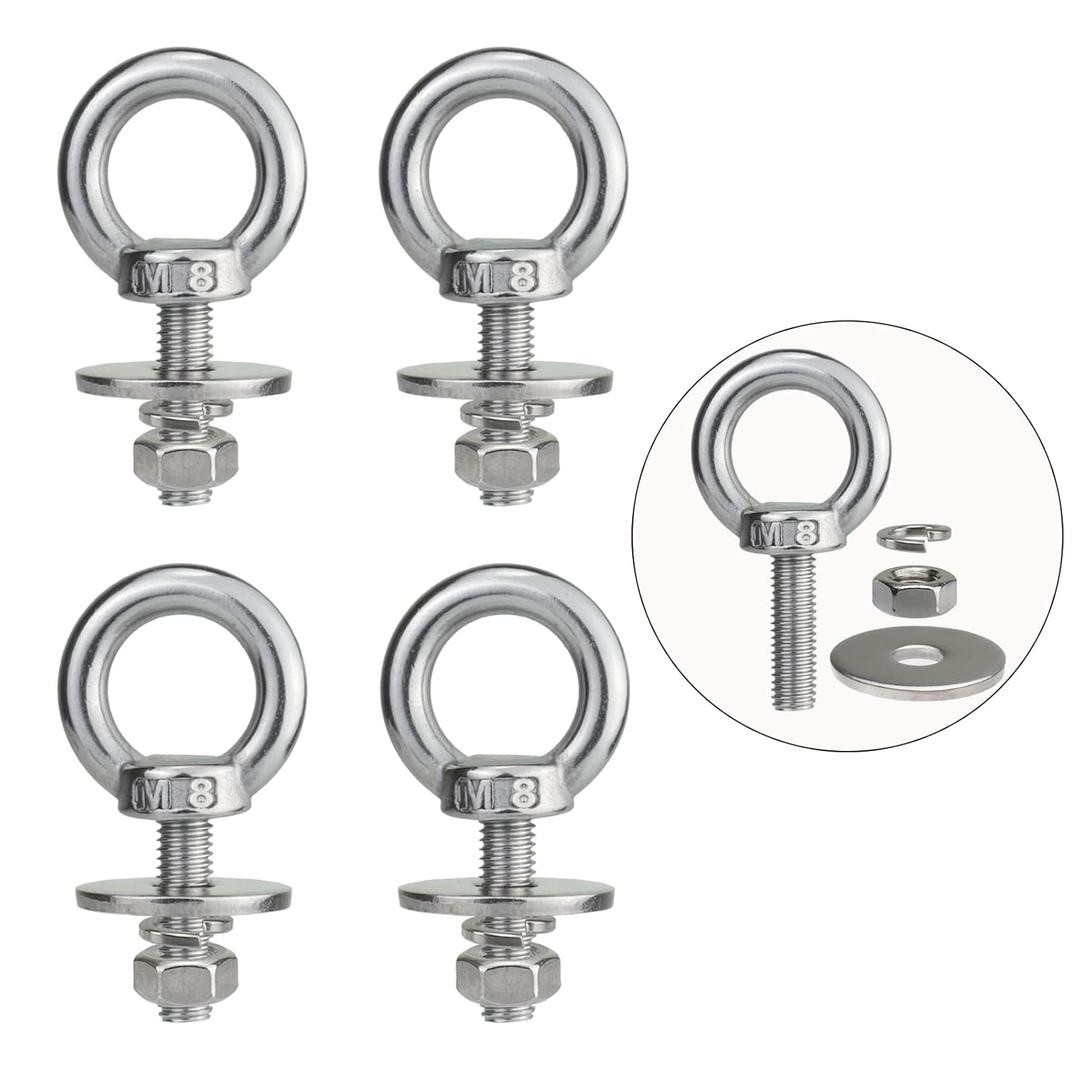 M8 Stainless Steel Eye Bolts with Nuts 4 Pack, 5/16" x 1" Lifting Ring Eye Bolt for Tire Swing Boat (Metric M6 M14 x 1 2 4 6 inch), Threaded Shoulder Eyebolts Hang Tie Down Outdoor