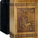 Wooden Cremation Urns for Human Ashes Adult Male Female Deer Carving Handmade Wood Funeral Decorative Memorial Urn Box, Holds 270 Cubic Inch (Nostalgia)