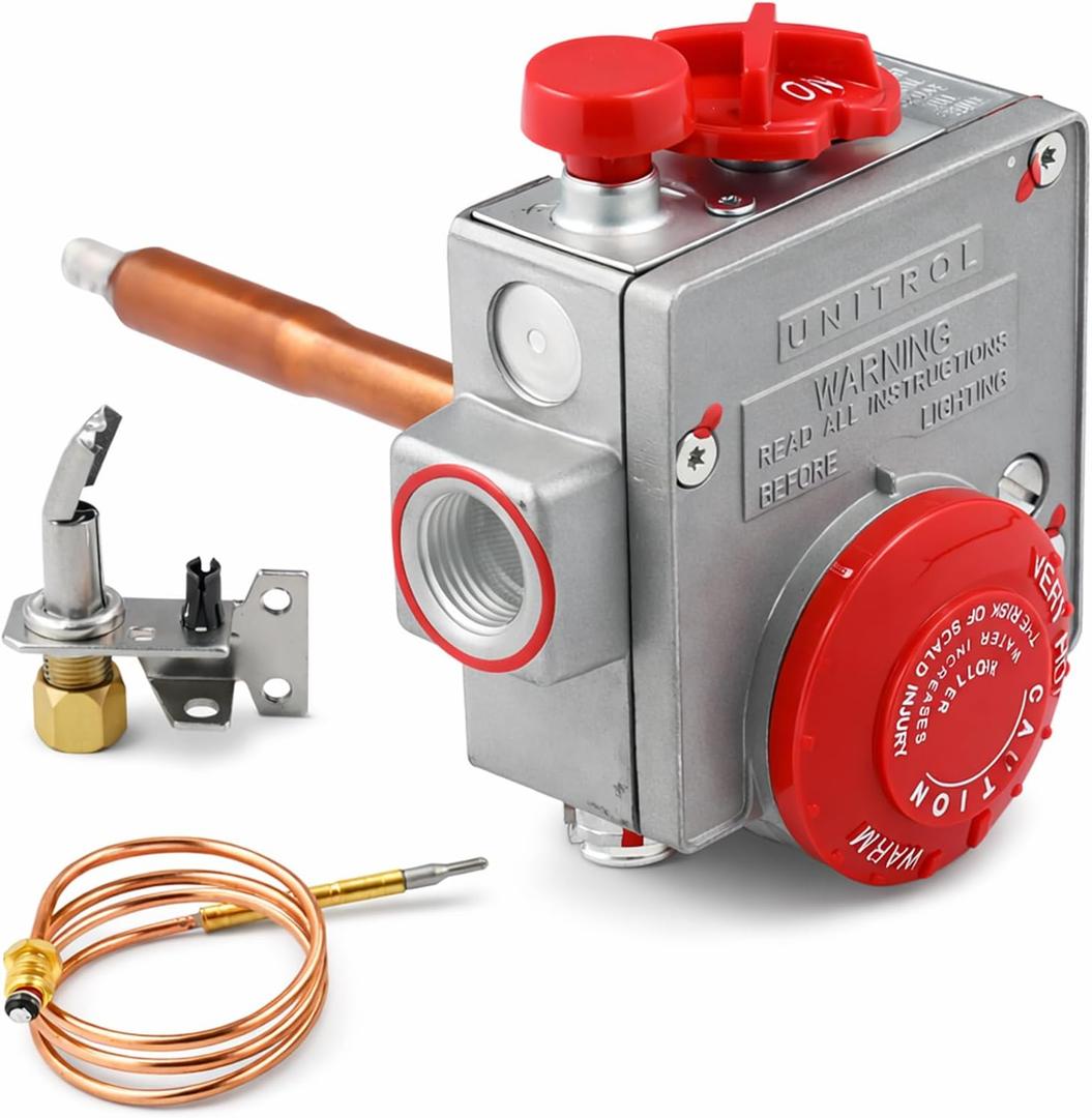 110-326 Gas Water Heater Control Valve, Natural Gas Water Heater Thermostat Built-In Non-Circulating Energy Cut-Off (ECO) System Water Heater Replacement Parts with 1-3/8" Shank