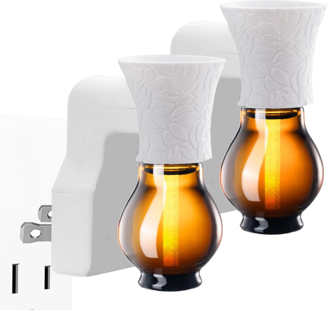 2 Packs Blank Plug-in Essential Oil Diffuser for DIY Characteristic Air Freshener from Undiluted Natural Oil, EO+Water, Fragrance Refill for Plugins (2 Polarized Plug+2 Glass+2 Wick) (White 2 Sets)