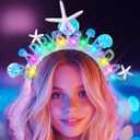 JAKAWIN Light Up Birthday Headband Led Starfish Birthday Tiara for Women