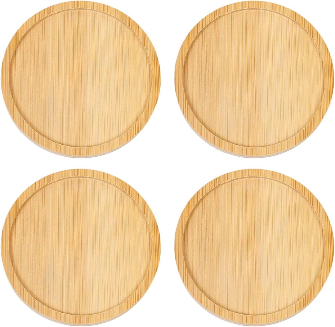 Wood Coasters Set of 4 - Handcrafted Drink Coaster Thick Heat-Resistant for Office, Bar, Farmhouse - Natural Bamboo Drink Cup Coasters for Table Protection