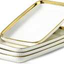 LETAOTAO Serving Platters, Ceramic Serving Platters Set of 4, 12 Inch Rectangular Serving Trays Dishes for Party Entertaining, White Dinner Plates with Gold Trim for Sushi Desserts Appetizers Salad