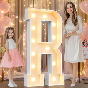 Pooqla 4 FT Marquee Light Up Letters, Marquee Letter Lights 4 Feet Tall, Giant Letter Sign Big Mosaic Letters for Balloons Birthday Party Anniversary Wedding Decorations, Warm White Letter R