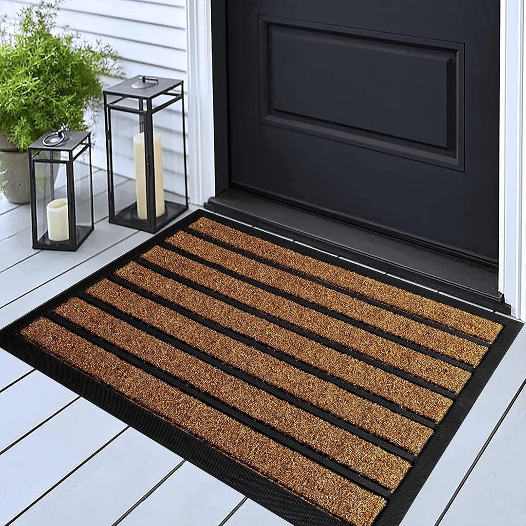 ubdyo Extra Durable Door Mat - Dirt Trapping Outdoor Welcome Mats - Non-Slip Outdoor Indoor Entrance - Low Profile Front Doormat (30" x 17", Bright Brown)
