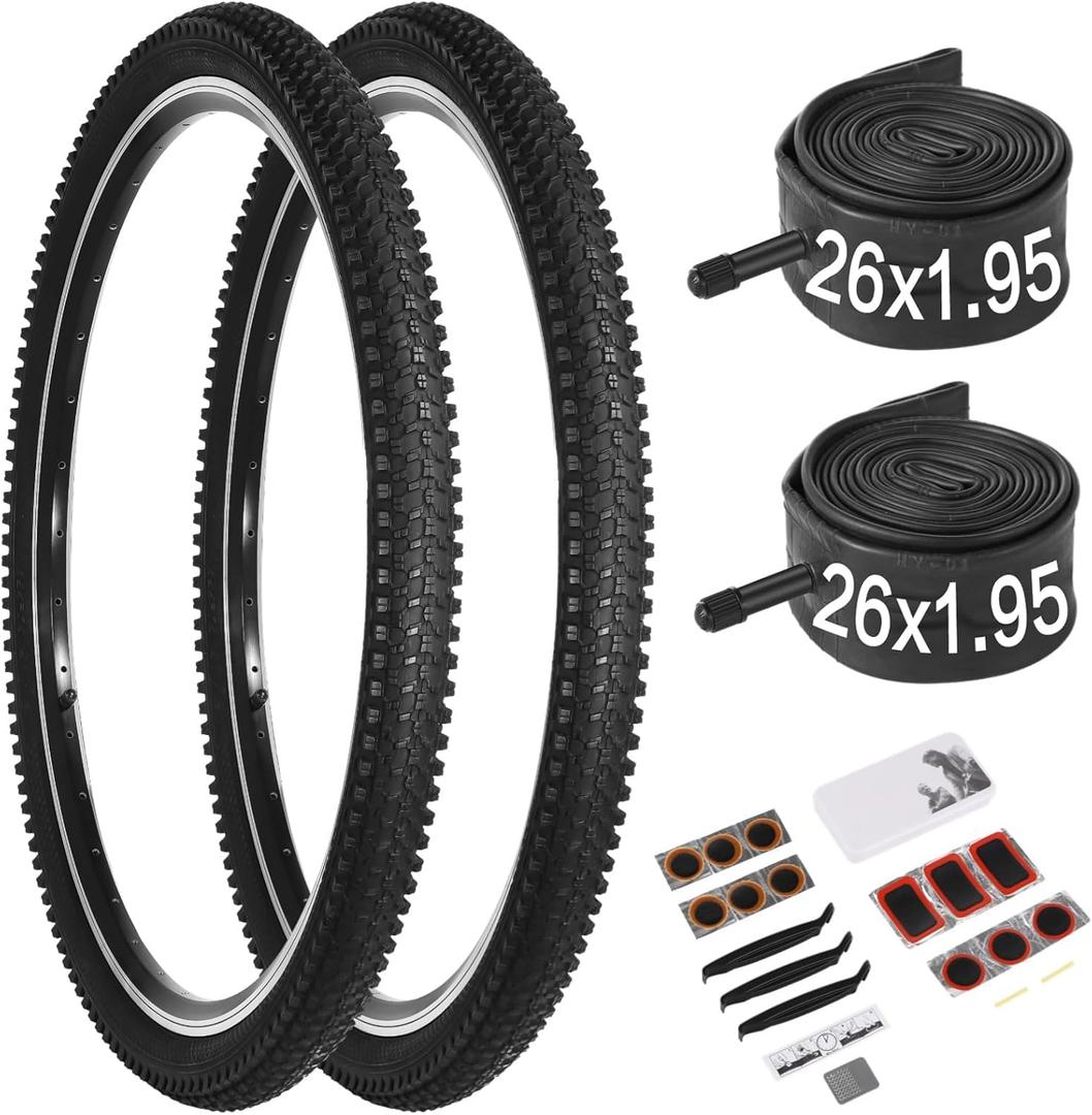 24/26x1.95 Bike Tire, 2 Pack 24/26x1.95 Folding Bicycle Tire and Tube, 24/26 Inch Mountain Bike Tires,Replaceable 26/24 Inch Bike Tires with Repair Tools for MTB,BMX
