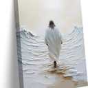Jesus Walking On Water Canvas Wall Art Jesus Walking On Water Back Wall Decor Picturemodern Christian Bible Stories Poster Print Painting for Christian Home Decoration Prepare To Hang (16L" x 12W"-canvas)