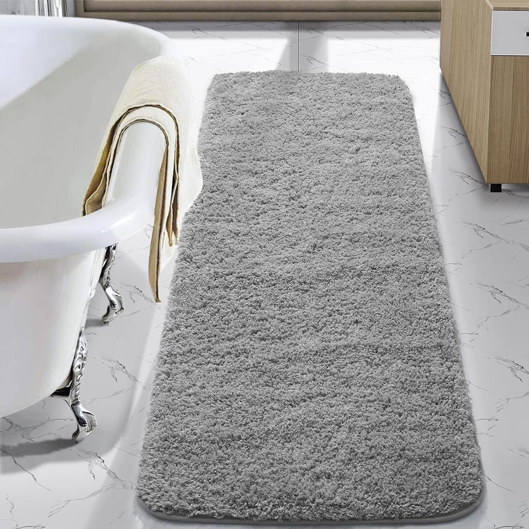 LOCHAS Bathroom Rug Runner 24x60 Inch, Soft Thick Absorbent Microfiber Bath Rugs for Bathroom, Machine Washable, Shaggy Plush Non Slip Bath Mat for Tub, Shower Floor, Quick Dry Mats, Grey (60x24 inch (Rectangular))