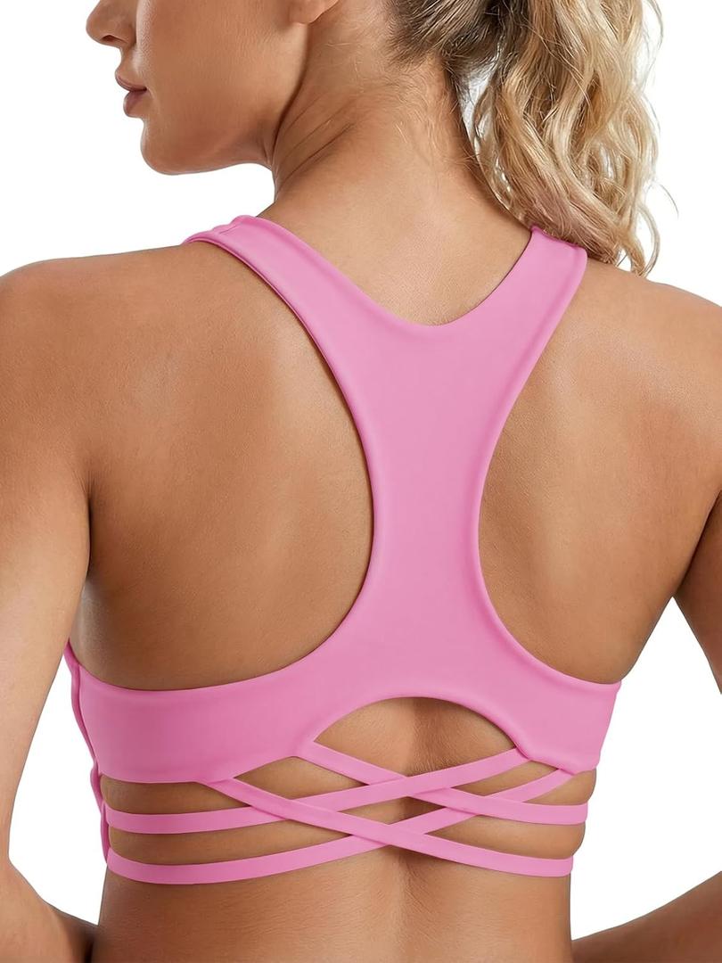 Aoysky Womens Racerback Criss Cross Sports Bras V Neck Padded Low Impact Wireless Workout Athletic Yoga Crop Tops, S