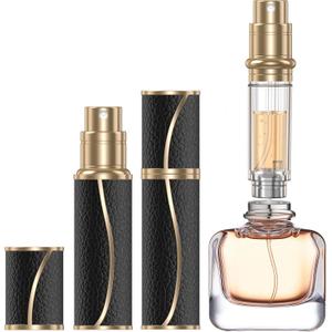 10ml Perfume Travel Refillable Atomizer,Genuine Leather Bottom Filling Perfumes Bottle,Mini Fragrances Dispenser,Portable Cologne Sprayer Pocket Size for Plane Trip Gift 0.34oz (Black)