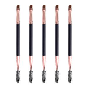 Duo Eyebrow Brush, Spoolie Brush and Angled Brow Brush Eyelash Brush for Eye Makeup. (5pcs, Black)