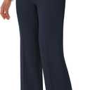 Soojun Women's Flat Front Wide Leg Pants Business Casual Trousers Office (Blue)
