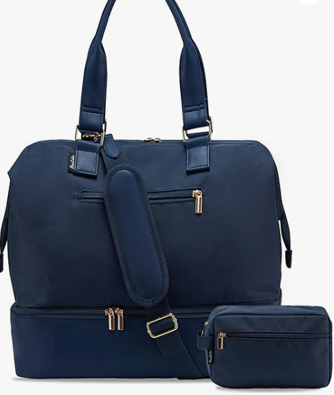 Weekender Bags for Women, Large Travel Duffel Bag with Shoes Compartment, Carry On Overnight Tote Bags with Toiletry Bag (45L, 45L-Navy Blue)