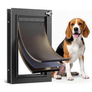 Dog Door For Door All Aluminum 3 Flaps, Medium Doggy Doggie Door, Cat Door Black, Heavy Duty Pet Door for Dogs Cats, With Insulation Flap, Telescoping Tunnel, Sliding Closing Panel, for Pet Up to 45lb
