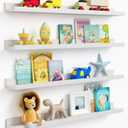 Forbena 36 Inch Floating Shelves for Wall 4-Pack, Large Nursery Book Shelves Bookshelf for Kids Bedroom, Long Picture Ledge Shelf with Lip for Living Room Photo Frames Art Display (White Solid Wood)