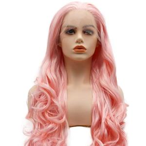 Hair Synthetic Lace Front Wig Wavy Long Pink Heavy Density Heat Resistant Realistic Wig