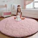 ONASAR Light Pink Fluffy Round Rugs 4ft for Girls Bedroom, Circle Area Rug for Kids Teen, Soft Plush Shaggy Circular Carpet for Nursery Dorm Classroom Playroom Living Room Home Decor Aesthetic