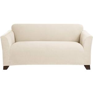 SureFit Form Fit Stretch Morgan Loveseat Slipcover - One Piece Polyester/Spandex Elastic Slipcover, Machine Washable (Loveseat Box Cushion, Ivory Color)