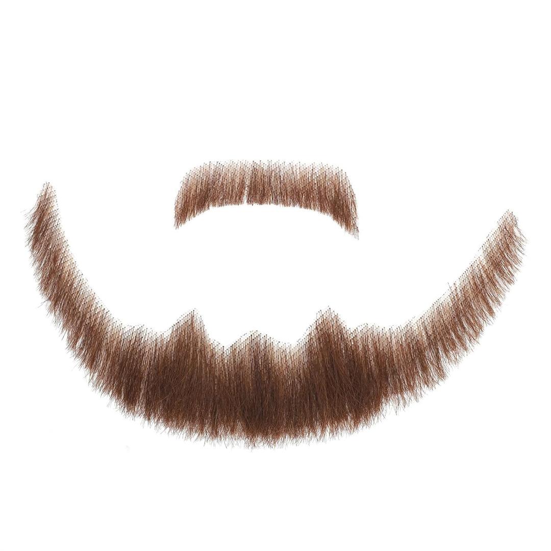 Parceria Fake Mustache, Comfortable and Skin Friendly Human Hair Fake Beard, Realistic Costume Facial Hair for Men Theatrical, Funny Cosplay, Drama, Party, Movie (Brown Mustache)