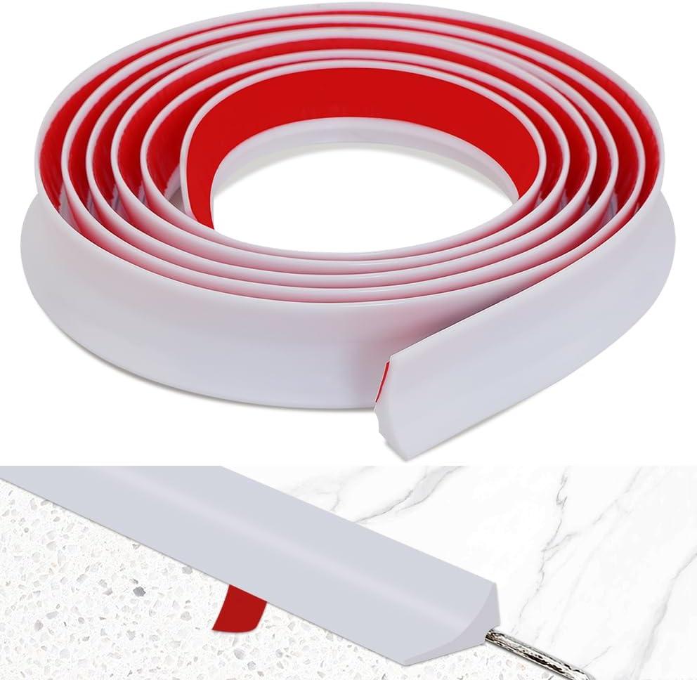 2 x Peel and Stick Splash Guard for Countertop, Shower Water Dam Barrier, Waterproof Caulk Seal Strip for Kitchen and Bathroom Sink Cooktop Edge (White, 39" L x 0.59" H)