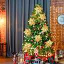 6 Pcs Vintage Gold Christmas Tree Decorations, 9" Large Christmas Flowers with Gem Glitter, Artificial Magnolia Poinsettia Flowers for Tree Wreath Garland Swag Vase Pot, Xmas Ornaments Decor Set (Glod)