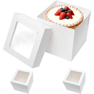 6 Pack Tall Cake Boxes for Tier Cakes 10x10x10 Inch Disposable Layer Tall Baking Carrier with Window Large Cardboard Tierd Bakery Take Out Transport Containers for Wedding, Birthday, Party