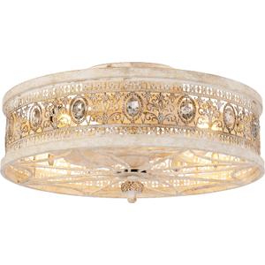 Vintage French Country Fandelier Ceiling Fan with Lights and Remote,Small Antique Flush Mount Caged Bladeless Light with Crystal, Low Profile for Hallway, Bedroom,Dining Room (antique white gold)