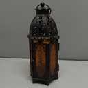 Moroccan Lanterns Decorative Indoor & Outdoor, 11 Medium Size Vintage Metal Hanging&Tabletop Candle Holder Decor, Halloween Christmas Ramadan Decorations for Home Porch Patio (Amber)