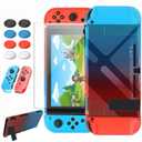 FYOUNG Switch Protective Case and Screen Protector Set, Dockable Cover Hard Shell for Switch Console Accessories, Travel-Friendly(Blue&Red, for Switch 1 6.3 inch)