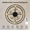 Crystal Caged Ceiling Fan Lights: 20'' Black Fandelier Ceiling Fan Light with APP Control/Remote/6 Speed/Timer Semi Flush Mount Industrial Fandelier for Bedroom Living Dining Room Kitchen, E12 Base