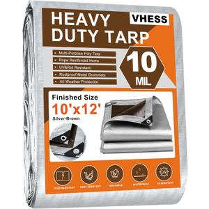 Tarps Heavy Duty Waterproof 10 X 12, 10 Mil Multipurpose Poly Tarp Cover, tarp Waterproof UV Resistant Tear&Fade Resistant, Outdoor Tarpaulin for Roof, Camping, Patio, Pool, Boat, Car