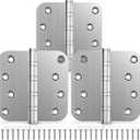 KOLET Ball Bearing Door Hinges, 4 x 4 Inches Door Hinges, Heavy Duty Stainless Steel Hinges, 5/8'' Radius Corner, Smooth and Quiet, Non Removable Pin, Brushed Nickel, 3 Pack