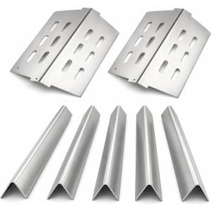 Utheer Grill Replacement Parts for Weber Genesis 300 Series, 17.5" Flavorizer Bars & Heat Deflectors Set (5 Bars + 2 Shields), Heavy-Duty Steel Burner Covers, Fits E310 E320 E330 S310 S320 S330