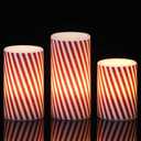 DRomance Christmas Flameless Candles Battery Operated with 6 Hour Timer, Real Wax Flickering LED Pillar Candles Candy Cane Decals Dinner Party Holiday Indoor Table Decor(3 Pack, 3" D x 4", 5", 6" H)