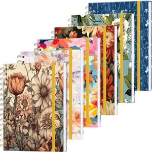 Resurhang 6 Pack Spiral Notebook A5 Hardcover Lined Journal for Women with 2 Pockets Vintage Floral Spiral Journal College Ruled Notebooks 160 Pages & 80 Sheets for Work School Office(Vintage Floral)