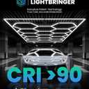 Updated Bigger Size 14 Grid Hexagon Garage LED Lights with Widen 1.33IN Illuminated Surface, 108000LM Led Lights System for Garage, Basement,Warehouse(Black Edge) Patent No.US0D1109406S