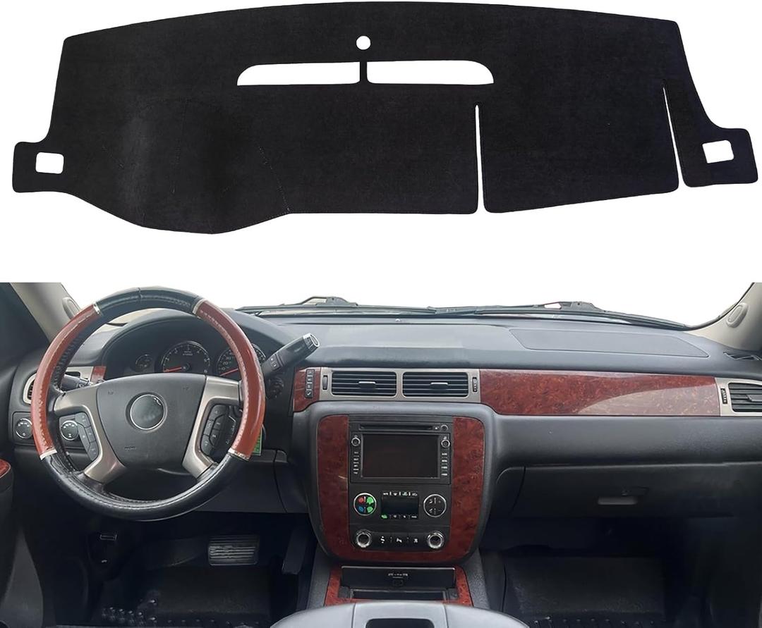 TANDI-SG115 Dash Cover Mat Fit for Chevy Silverado 2007 2008 2009 2010 2011 2012 2013 (LTZ ONLY) & GMC Sierra 2007-2014 1500 2500HD 3500HD (SLT/Denali ONLY) Dashboar Cover (Velvet Fabric(Black)