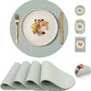 Faux Leather Placemats Set of 4, Wipeable Waterproof Stain Resistant Table Mats, Heat Resistant Thick Placemats with Hand-Painted Edges for Kitchen Dining, Imitative Linen Texture, Various Shapes