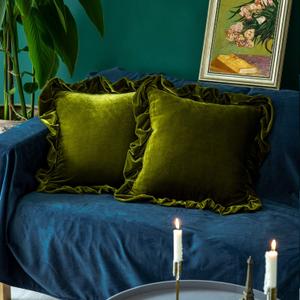 Velvet Throw Pillow Cover Soft Decorative Luxurious Solid Square Cushion Case for Sofa Couch Bedroom Farmhouse,Pack of 2, 18 x 18 Inches, Olive Green Velvet Throw Pillow Cover Soft Decorative Luxurious Solid Square Cushion Case for Sofa Couch Bedroom Farmhouse,Pack of 2, 18 x 18 Inches, Olive Green