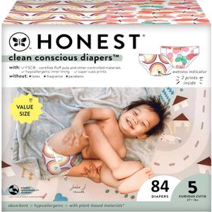 The Honest Company Clean Conscious Diapers for Sensitive Skin | Hypoallergenic, Fragrance Free | Girl Prints | Super Club Box, Size 5 (27+ lbs), 84 Count (Prints May Temporarily Vary)