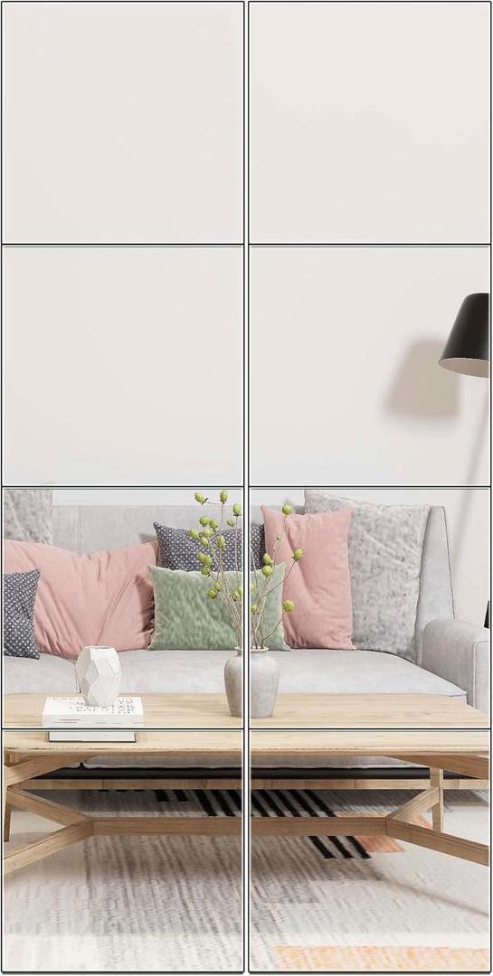 Ruomeng Full Length Wall Mirror Tiles - 10" x 10" x 8Pcs Frameless Full Body Mirror Tiles Wall Mounted Mirror for Home Gym Vanity Bedroom, Living Room