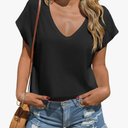 ForHailey Womens Cropped Deep V Neck T Shirts Summer Casual Short Cap Sleeve Tops Loose Fit Basic Tee, Size 2XL