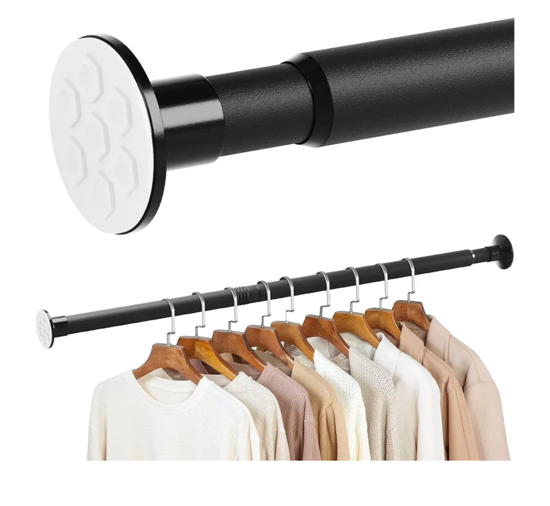 No Drilling Closet Rod, 27.5-82 Inches Hanging Closet Rod for Clothes, Closet Bar & Pole Heavy-duty, Closet Rods for Hanging Clothes For Closet Wardrobes Bathroom Laundry RV Curtains, Black