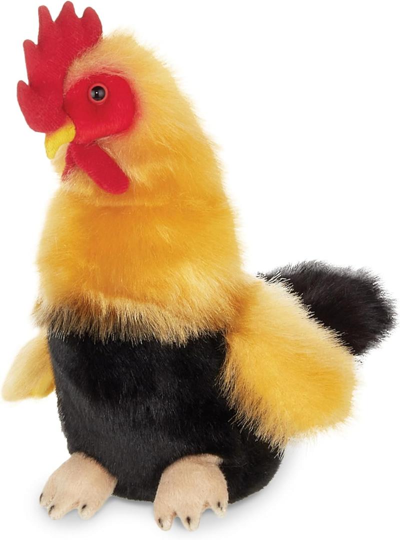Bearington Roy Rooster Stuffed Animal - 9.5" Chicken Plush Toy with Realistic Details - Soft Yellow and Black Stuffed Chicken with Bean Bag Body - Adorable Farm Animal Gift for Kids and Collectors