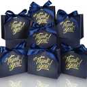 60 Pack Small Thank You Gift Bags, 4.5x1.8x3.9in Party Favor Bags Boxes with Bow Ribbon, Small Paper Gift Bags with Gold Foil Printed, Mini Candy Treat Bags for Birthday Wedding Party Holiday (Navy)