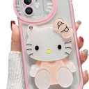 Cute Cartoon Case for iPhone 12 6.1 inch, 3D Bow Kawaii Glitter Cartoon Cat Case with Face Makeup Mirror for Women Girls Soft Silicone Clear Protective Phone Case for iPhone 12, Pink