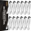 Eddeas Mini Tongs For Serving FoodSet fo 12 Small Tongs For AppetizersSmall Stainless Steel Metal Cooking Tongfor Tea Party Coffee Bar, 4 inch Sugar Tong - 4.3 inch, Silver 12Pcs