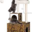 FourFurPets Multipurpose Litter Box Enclosure, Cat Tree and Condo, Side Table, with Large Platform, Cat House, Full Sisal Posts, Removable Washable Cushion, Rustic Brown (23.6"L x 19.5"W x 44.9"H)