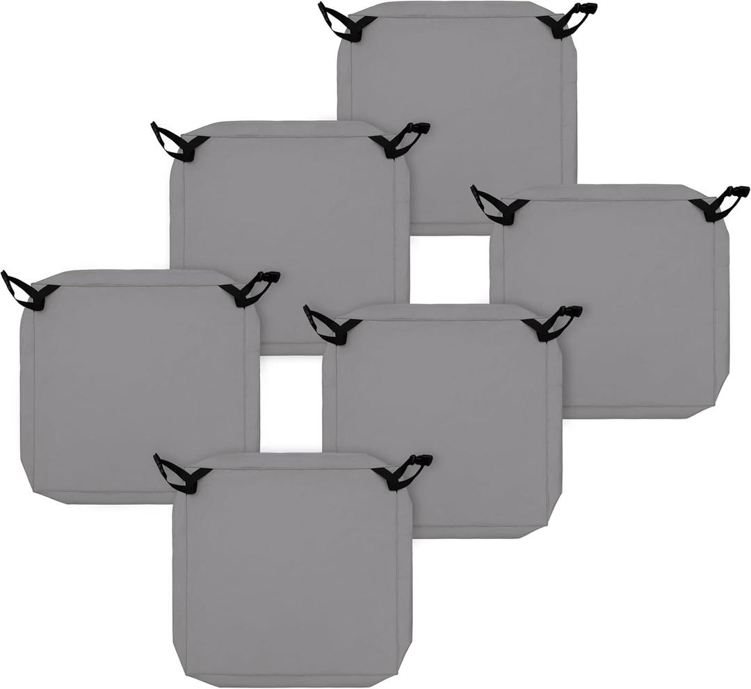 Easy-Going Waterproof Patio Seat Cushion Covers 22x20x4 inch 6 Pack Replacement Non-Slip Outdoor Cushion Slipcover with Zipper and Adjustable Straps for Outdoor Furniture, Covers Only, Gray (Grey)